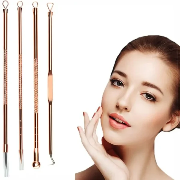 مجموعة ازالة الرؤوس السوداء 4 قطع ستانلس لتنظيف البشرة وازالة البثور وحب الشباب بسهولة